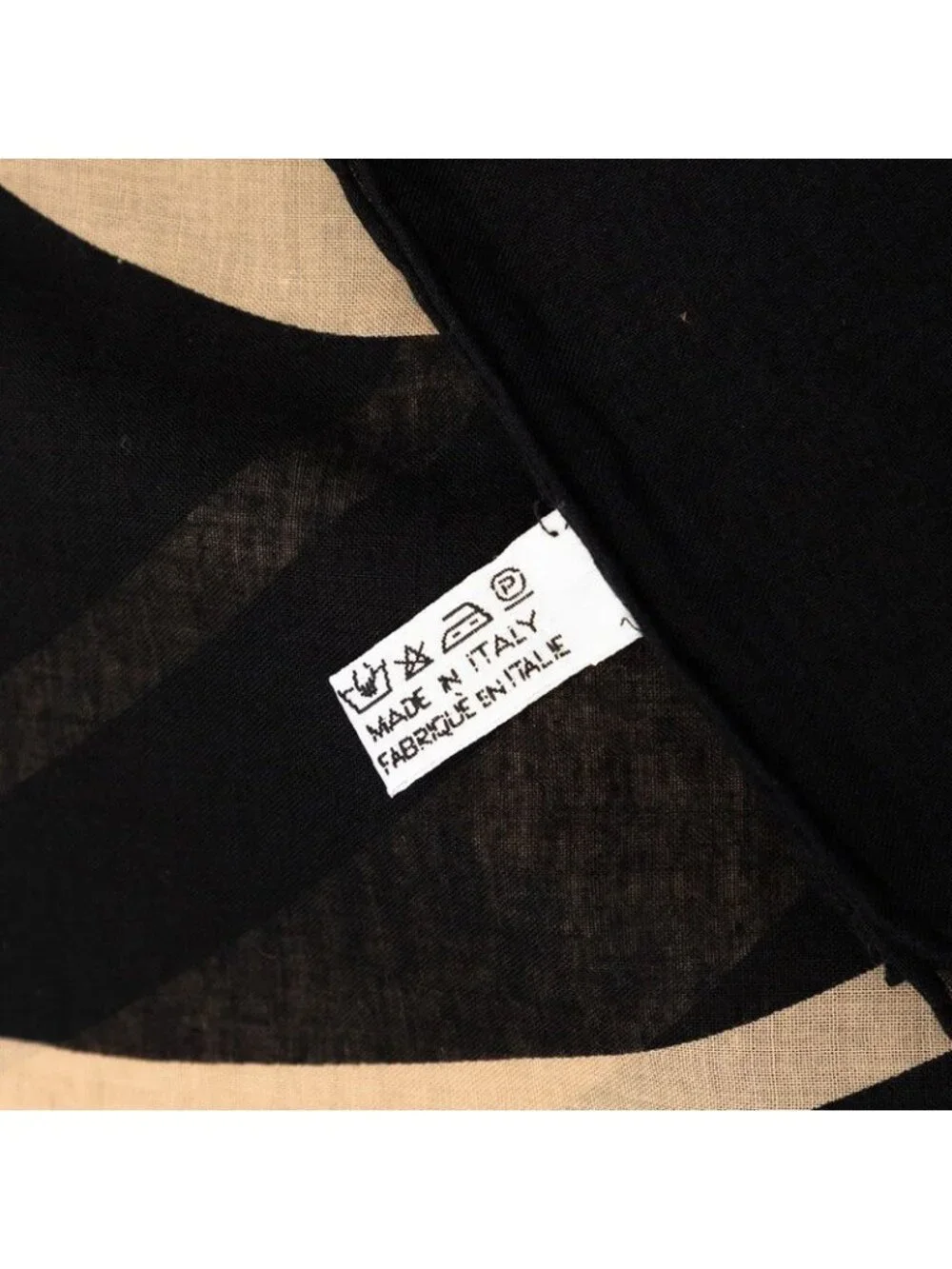 Chanel CC Logo Scarf Shawl Beige Black Cotton